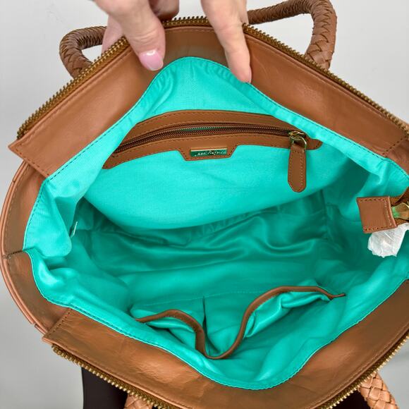 NWT Jack Rogers Bianca 100% Leather Tote Bag Brown Dual Braided Straps *Flaw* - Picture 9 of 13